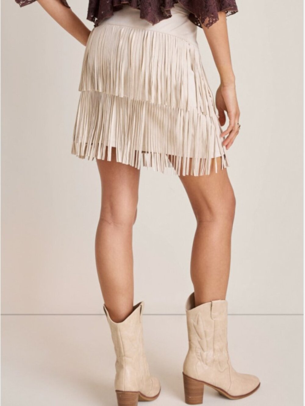 Alya (Francesca's) Gina Fringe Side-Zip Western Cowgirl Mini Skirt | Size M - Picture 2 of 11